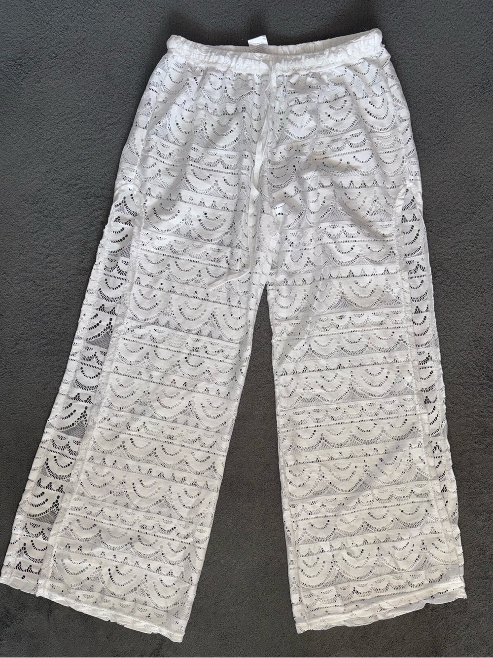 Alex & Studio White Lace Wide Leg Pants Size L Side Slit Sheer Beach Cover Up